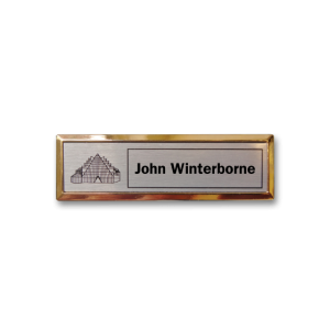 B3 lightweight injection moulded namebadge gold frame by Fattorini - 75 x 25mm