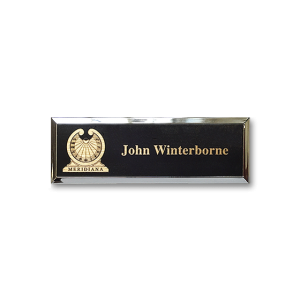 B3 lightweight injection moulded hotel namebadge chrome frame by Fattorini - 75 x 25mm