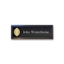 B31 lightweight injection moulded namebadge black frame by Fattorini - 75 x 25mm