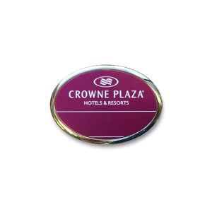 B5 lightweight injection moulded oval namebadge chrome frame by Fattorini - 75 x 25mm