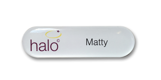 MX0 tough plastic name badge with an acrylic dome - by Fattorini 70x20mm