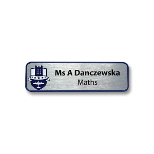 H2 robust chrome plated frame name badge with a brushed silver panel by Fattorini 70 x 20mm
