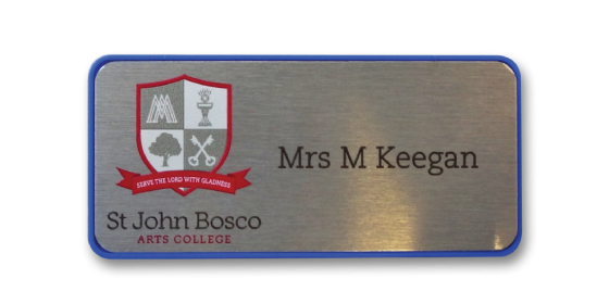 H45 robust blue frame namebadge by Fattorini 75 x 35mm