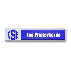 78x14 robust white plastic name badge by Fattorini 70 x 35mm