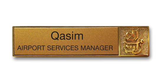 Metal gold plated namebadge by Fattorini 60 x 12mm