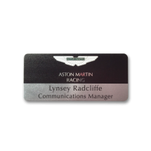 P4 silver metal panel name badge by Fattorini 73 x 33mm