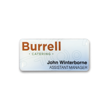 SL4 panel name badge printed and domed 73x33mm
