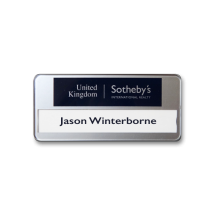 SL40 slim-line re-usable reverse printed white name badge by Fattorini 72 x 33mm