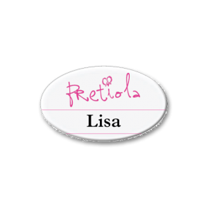 SL5 slim-line oval re-usable reverse printed white name badge by Fattorini 62 x 35mm