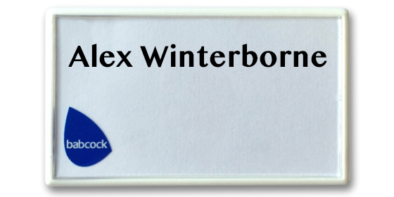 SNAP-FIT reusable economical white name badge by Fattorini 70 x 40mm